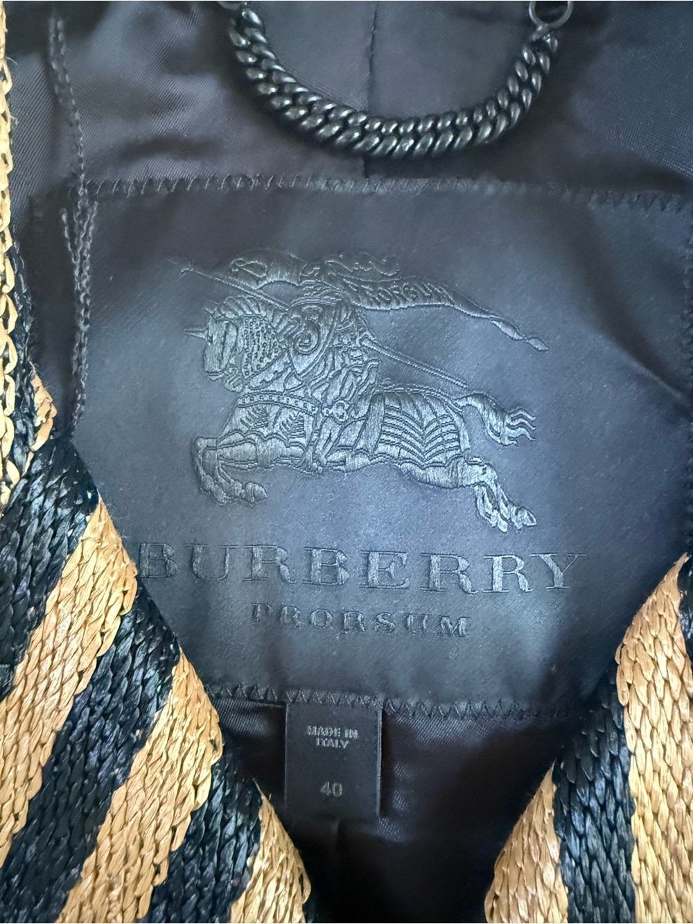 Burberry Striped Double-Breasted Trench Coat in Tan and Black - Picture 3 of 8